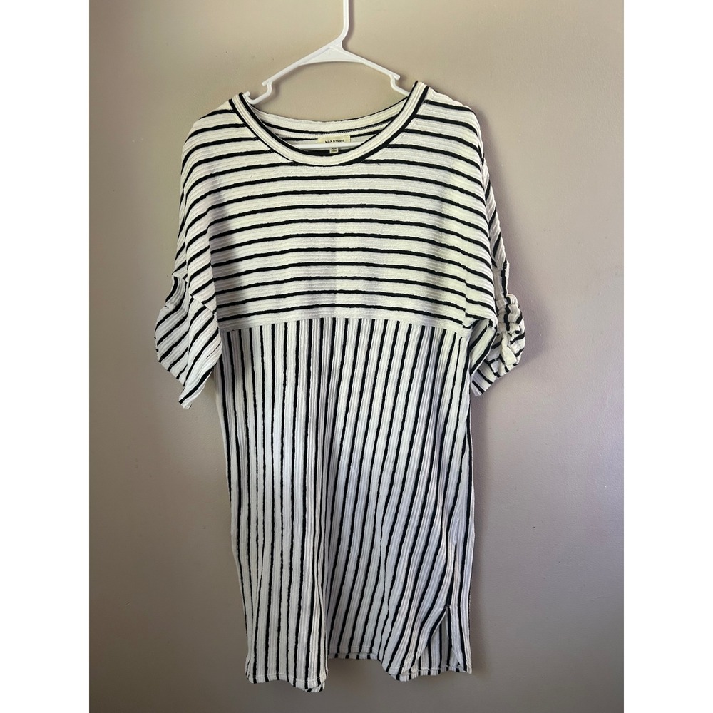 Max Studio Women's Striped Textured Knit Dress Dolman Sleeve Casual Chic